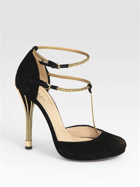 gucci ophelie suede chain t strap sandals|Gucci Chain Sandals .